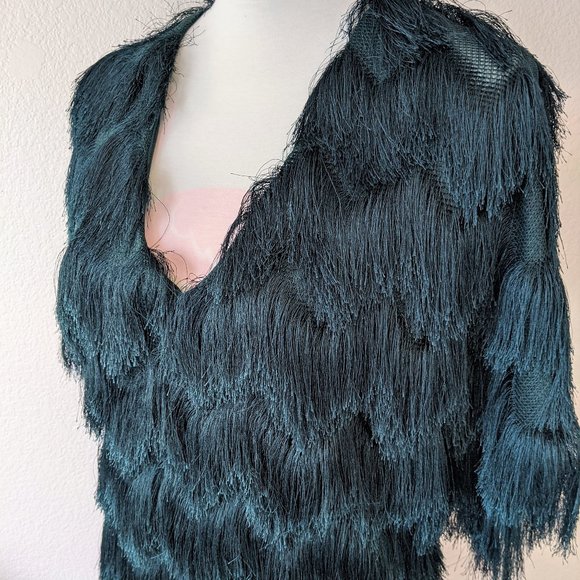 Emerald Green Fur Fringe dress by H&M- Size M - Picture 3 of 6